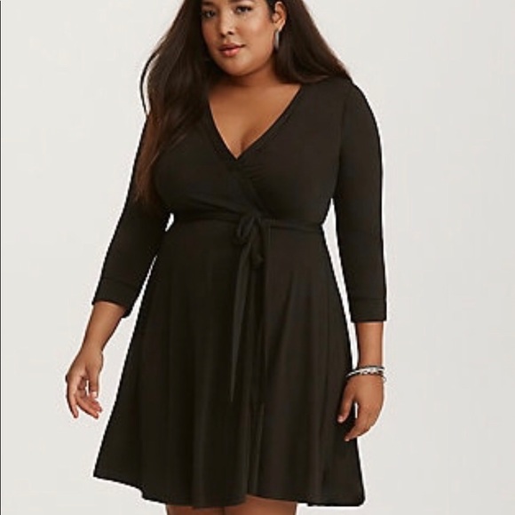 Black jersey knit wrap dress Clearance